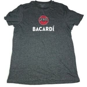 Bacardi Rum Mens Women Unisex Bat Logo Gray Graphic T-Shirt Size L Spring Break